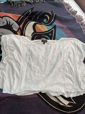 Silver Jeans White Lace-Trim Boxy Women's Top